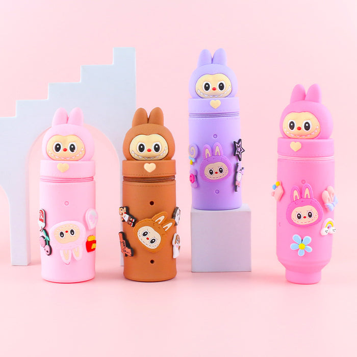 Wholesale Trendy Cartoon Hole Pencil Case Silicone Student Stationery minimum quantity：10