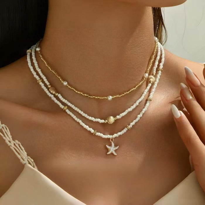 Wholesale Rice bead necklace layered and layered necklace