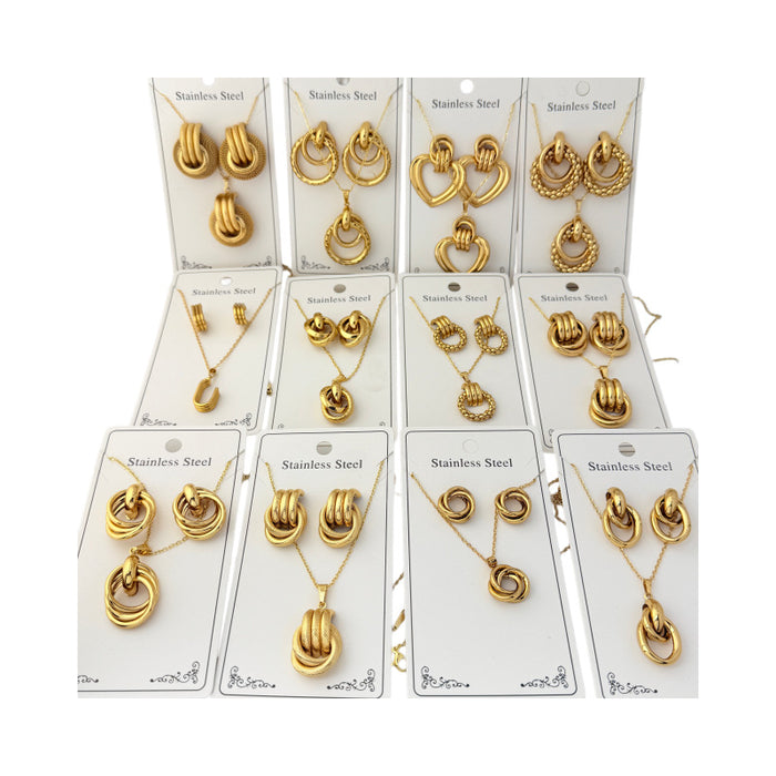 Wholesale Gold Plated Stainless Steel Geometric Necklace and Earring Set