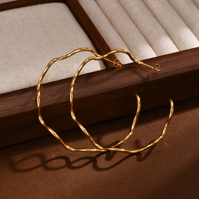 Wholesale Gold plated large earrings, stainless steel wave earrings, gold retro accessories