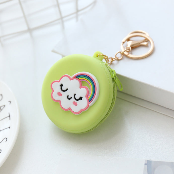 Wholesale Cartoon round silicone coin purse cute coin data cable storage bag girls bag pendant access control key bag