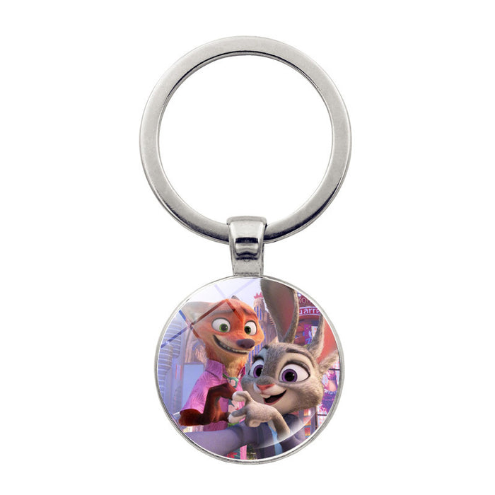 Wholesale Cute round cartoon pendant keychain made of glass