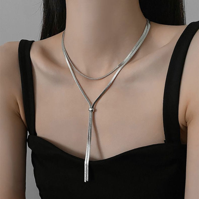 Wholesale Extra long pull-out necklace, niche, light luxury design, snake bone chain, simple and versatile, long sweater chain