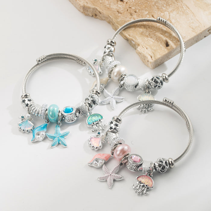 Wholesale Adjustable Blue Starfish Pendant Bracelet