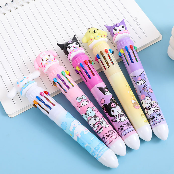 Wholesale Cartoon Multicolor Plastic Ten Color Ballpoint Pen JDC-PN-KuBei005