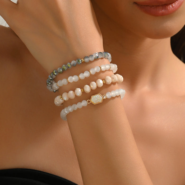 Wholesale New product temperament exquisite cut glass bead design square brand bracelet set for women