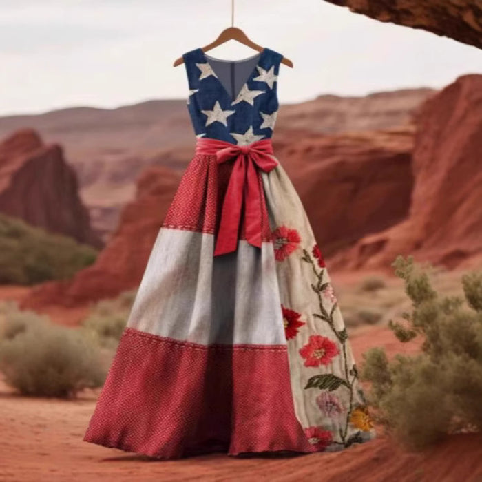 Wholesale Printed national flag long dress