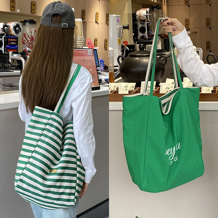 Wholesale Striped canvas bag tote casual bag shoulder tote bag shopping bag