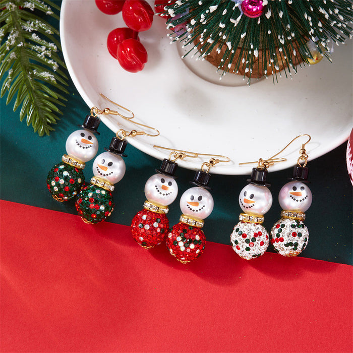 Wholesale Pearl Snowman Earrings Simple High-end Christmas Hat Snowflake Diamond Earrings