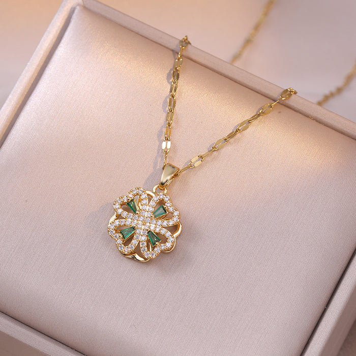Wholesale Necklace Love Rotating Micro inlaid Zircon Rotating Three piece Set Clavicle Necklace