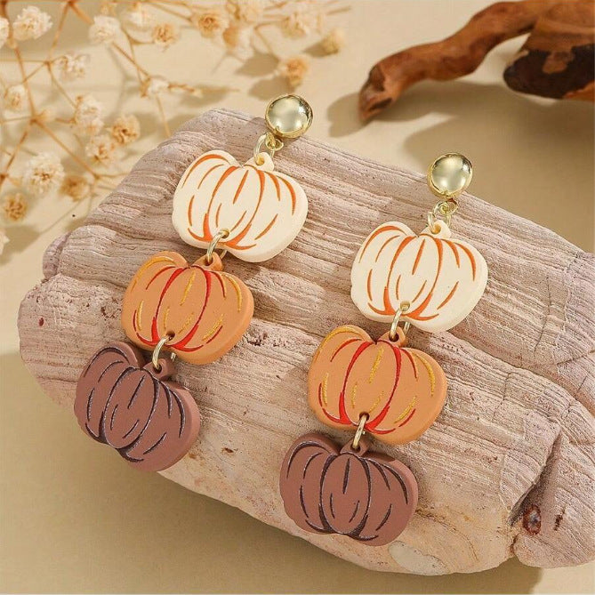 Wholesale Thanksgiving Holiday  Pumpkin Earrings Glitter Personality Cute Party Acrylic Earrings