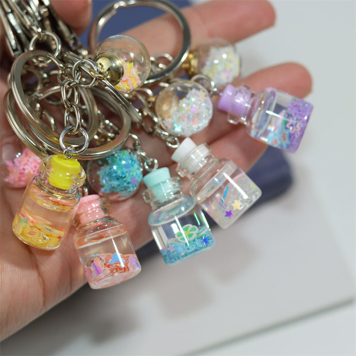 Wholesale Creative Keychain Girl Student Cute Flower Flowing Sand Bottle Key Pendant Bag Accessories Decorative Advertising Gift