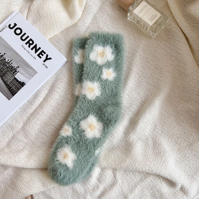 Wholesale Plush cartoon-print warm thick cute mid-calf socks