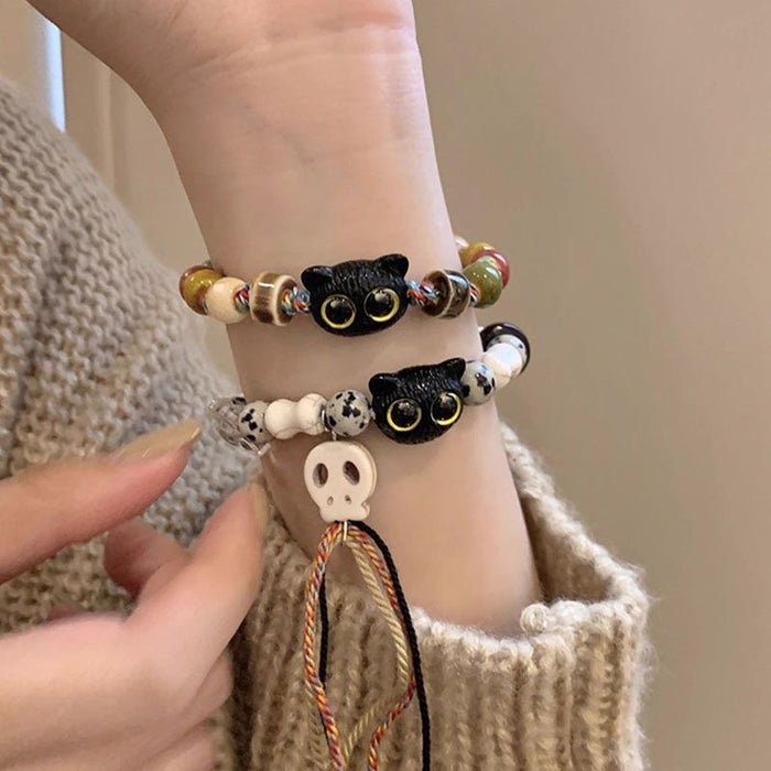 Wholesale Skull Cat Ceramic Woven Rope Bracelet Female Tassel Color Bracelet