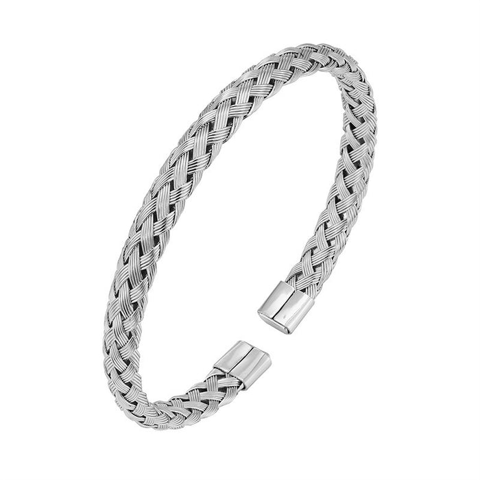 Wholesale Simple Stainless Steel Fried Dough Twists Braid Steel Wire Open Bracelet Woven Mesh Bracelet Titanium Steel Jewelry