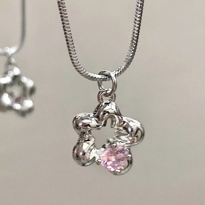 Wholesale Zircon flower pentagram necklace with new design, light luxury, niche collarbone