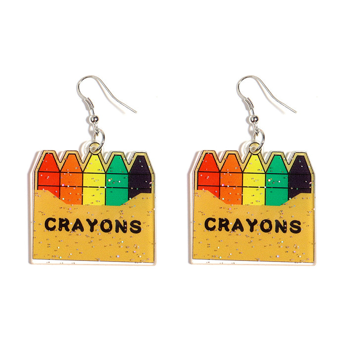Wholesale Acrylic Printing Teacher's Day Graduation Season Crayon Scissors Creative Earrings JDC-ES-ZiT007