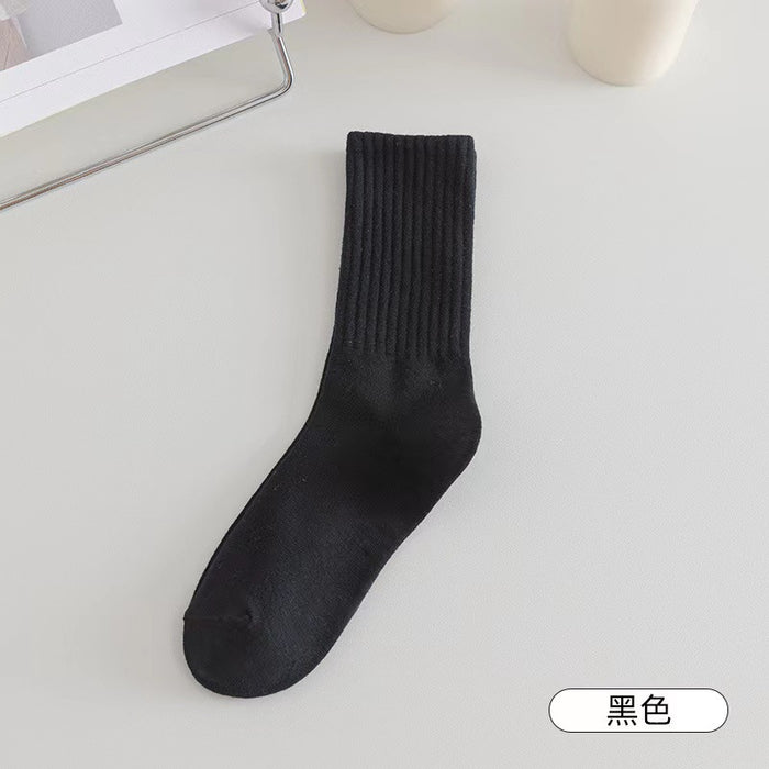 Wholesale Stacked socks, mid length socks, solid color vertical stripes, casual sports style, long socks for spring and autumn