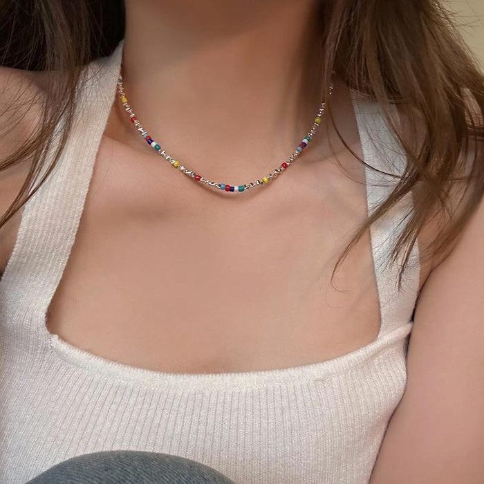 Wholesale Double layered bead necklace with light luxury and niche collarbone
