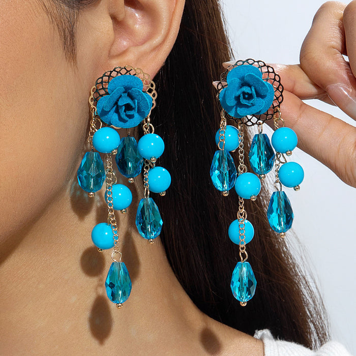 Wholesale Elegant Handmade Beaded Flower Tassel Earrings Fashion Accessory MOQ≥2