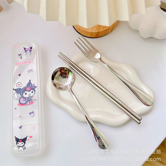 Wholesale stainless steel tableware 3-piece set  spoon Fork chopsticks suit PC dog student portable tableware