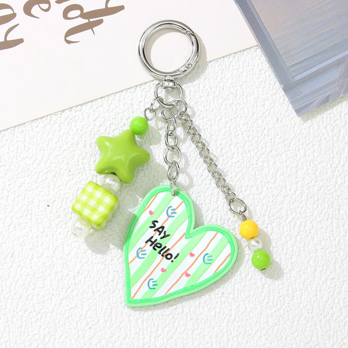 Wholesale Acrylic Heart Star Keychain Pendant Handmade Beaded Bag Charm Trendy Car Key Accessory Gift