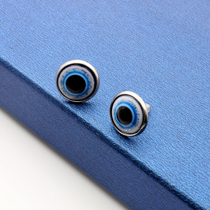 Wholesale 12MM Blue Glass Resin Eyes Stainless Steel Base Ear Needles Devil's Eye Ear Needles
