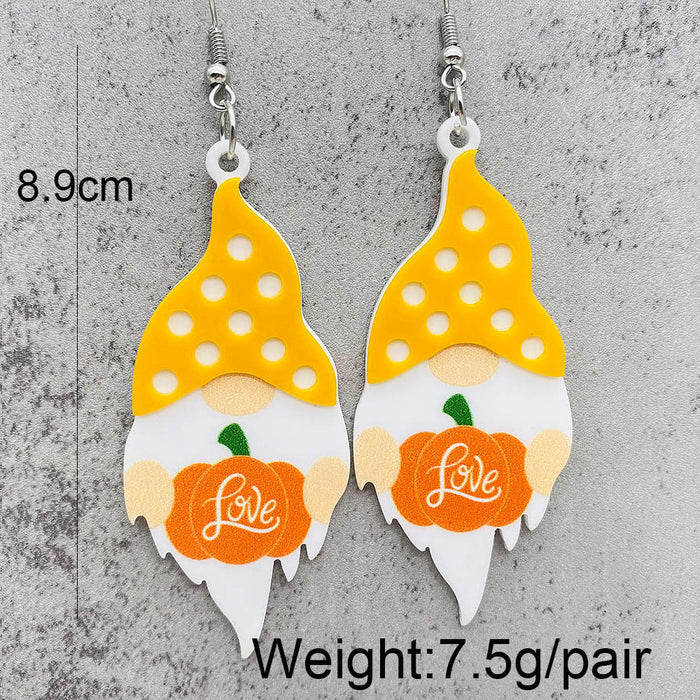 Wholesale Autumn Thanksgiving Acrylic Earrings Gnome Dwarf Pumpkin Turkey Three-Dimensional Pendant