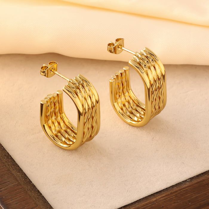 Wholesale New titanium steel earrings with gold electroplating, fashionable and simple earrings, 5-wire spliced stainless steel earrings