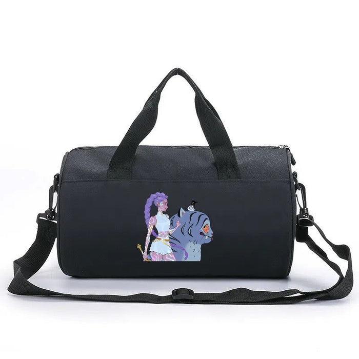 Wholesale KPOP Cartoon print cylindrical sports and fitness crossbody handbags