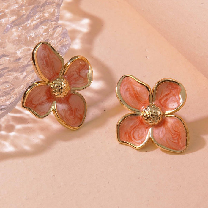 Wholesale Retro Palace Flower Titanium Steel Earrings JDC-ES-JW004