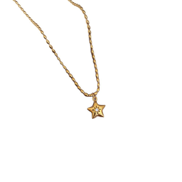 Wholesale Diamond-studded eight-pointed star and moon titanium steel necklace