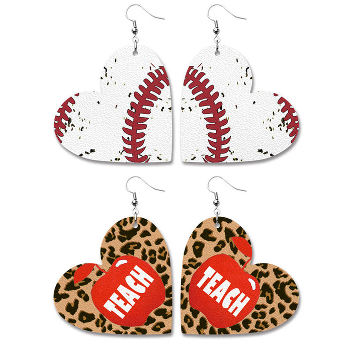 Wholesale earrings Heart-shaped baseball leather earrings JDC-ES-HeYi101
