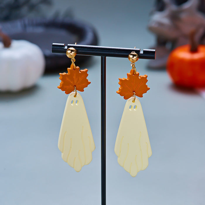 Wholesale Halloween Ghost Maple Leaf Acrylic Earrings Party Fashion Accessory