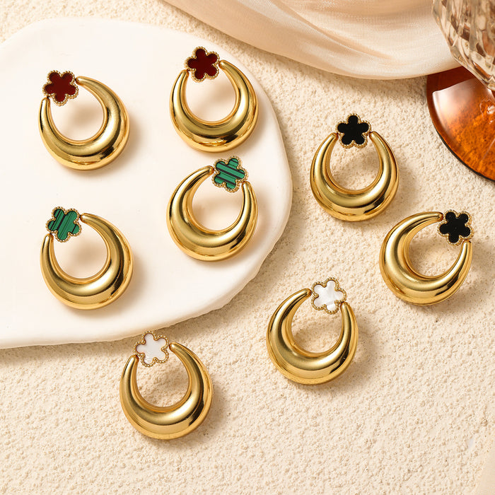 Wholesale Five-leaf clover earrings geometric stainless steel metal oval earrings