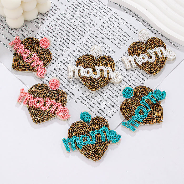 Wholesale MAMA Letters Mother's Day Braided Rice Beads Earrings JDC-ES-ManTu001