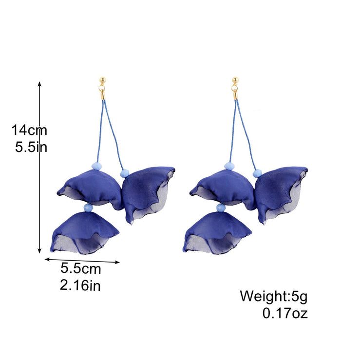 Wholesale Exaggerated flower tassel earrings, personalized earrings, temperament long fabric earrings, red flower earrings