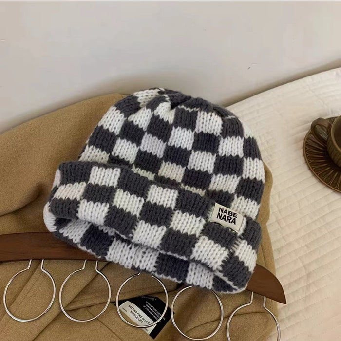 Wholesale Checkered pattern niche Christmas knitted winter hat