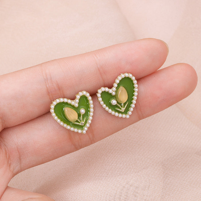 Wholesale Tulip love pearl earrings fashion avocado green jewelry