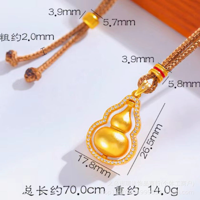 Wholesale Sand gold inlaid diamond gourd pendant necklace, female niche design, high-end 3D three-dimensional gold gourd pendant