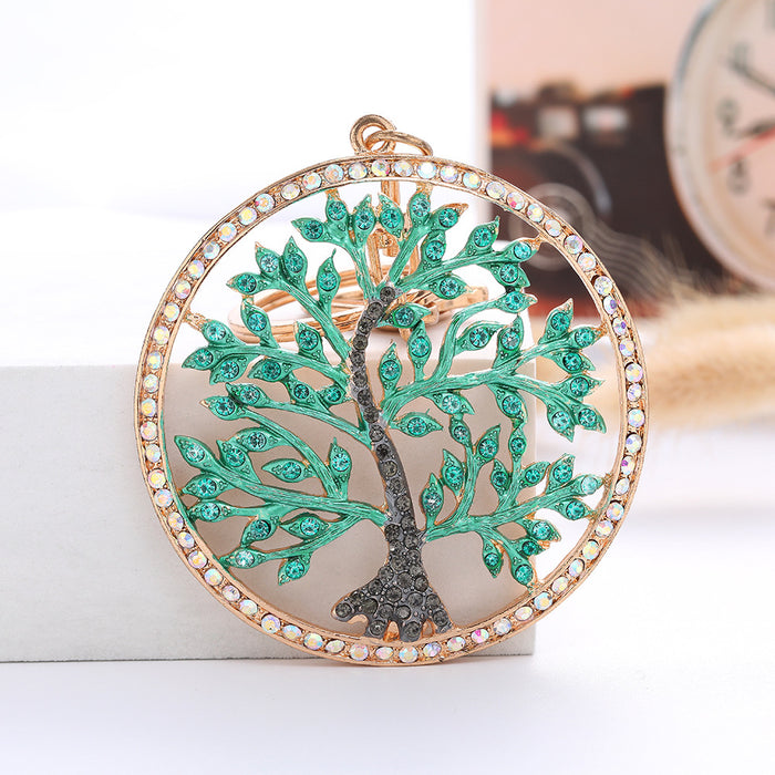 Wholesale Tree of Life Color Diamond Hollow Alloy Keychain JDC-KC-ChaoK051