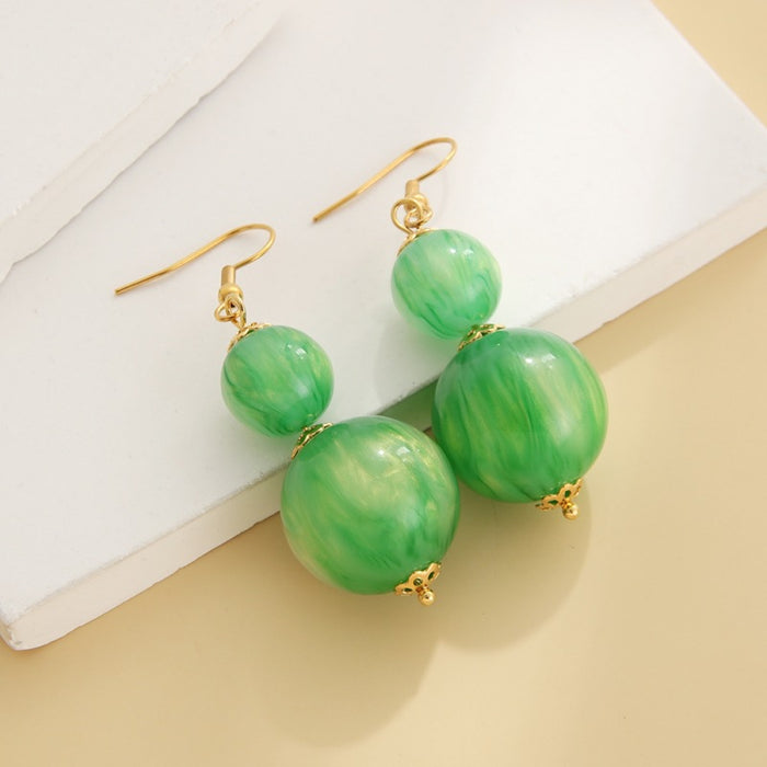 Wholesale Simple colorful resin round bead earrings double bead earrings