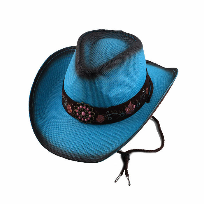 Wholesale Summer Straw Cowboy Hat Embroidery Breathable Sunshade JDC-FH-DG012