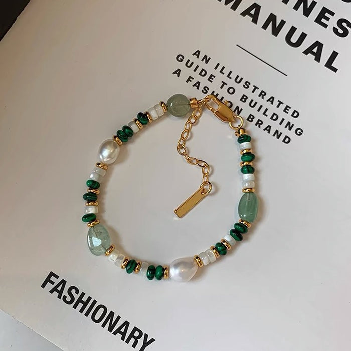 Wholesale   Pearl Malachite Green Beaded Necklace Women's Accessories Clavicle Chain Necklace Chain