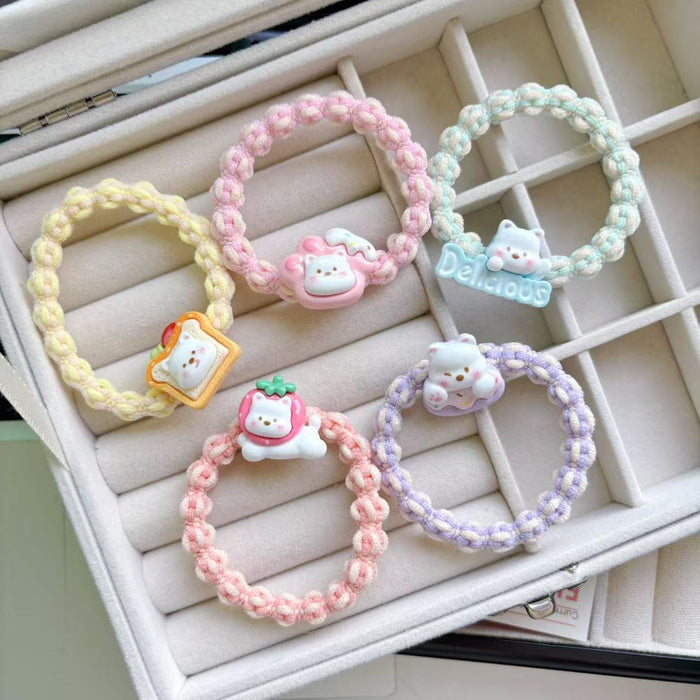 Wholesale Cartoon Milk White Bear Hair Ring Hair Rope Colorful Woven Hair Rope