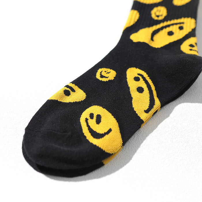 Wholesale Smiling face socks, street skateboarding socks, mid length socks, cotton socks, socks