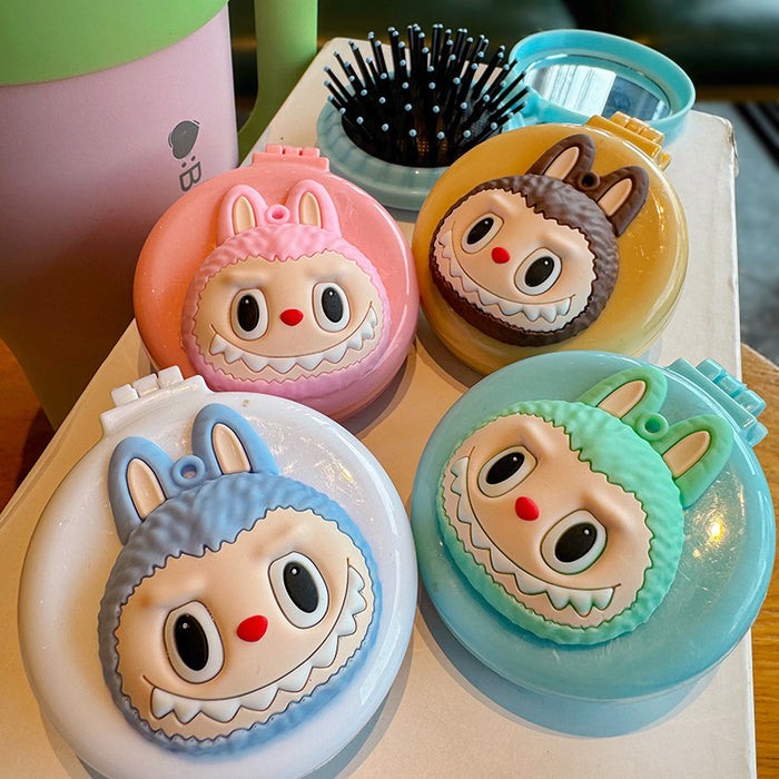 Wholesale Cartoon Bunny Monster Folding Mirror Children' s Portable Comb Dual-Use Mini Air Cushion Comb Cosmetic Mirror