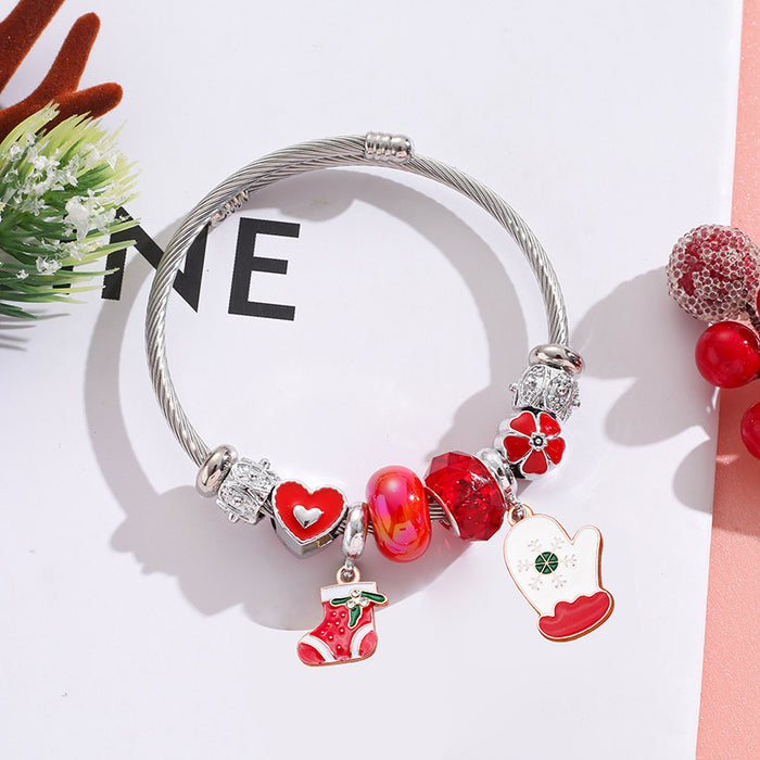 Wholesale Stainless Steel Christmas Bracelet with Tree Snowflake Pendant MOQ≥2