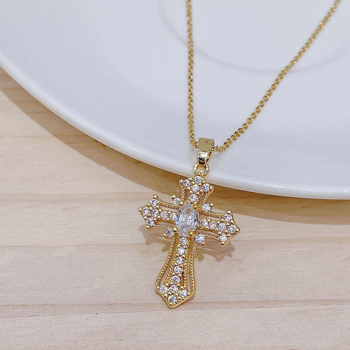 Wholesale Copper Inlaid Zircon Cross Pendant Necklace JDC-NE-ShangY035