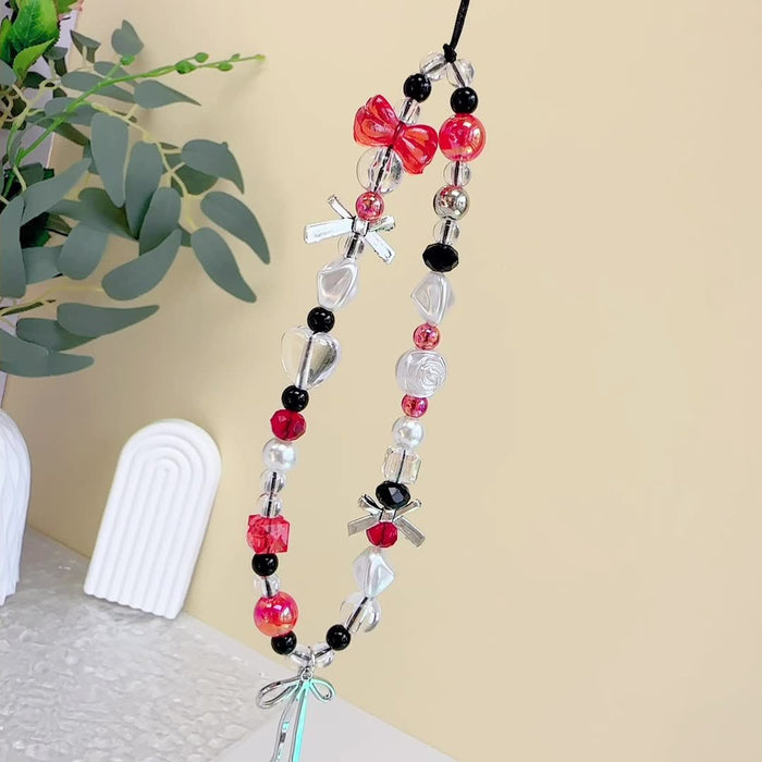 Wholesale red and white alloy ribbon bow mobile phone pendant lanyard mobile phone chain decoration
